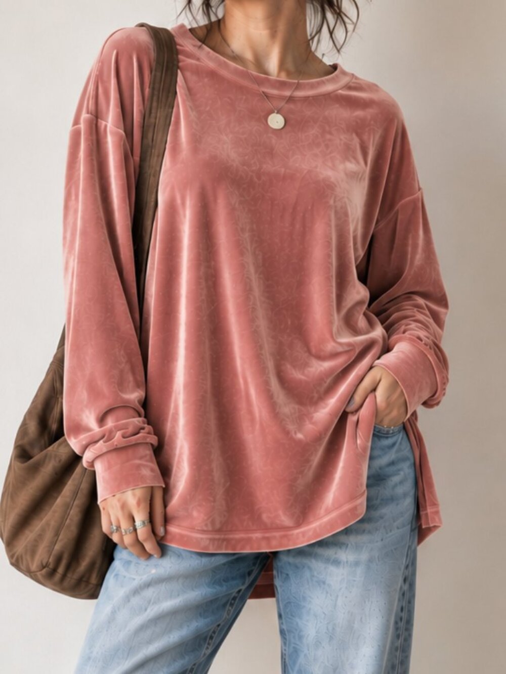 RED SKY Velvet Velour Tunic Sweatshirt Long Sleeve